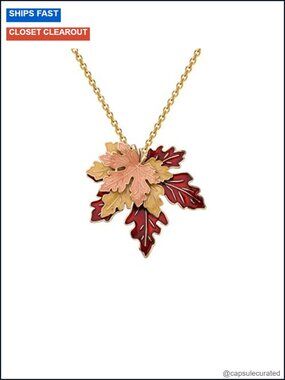 Maple Leaf Pendant Necklace with Enamel Charm, Cable Chain